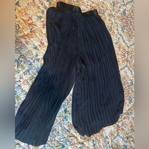 Zara Navy Pleated Wide-Leg Pants